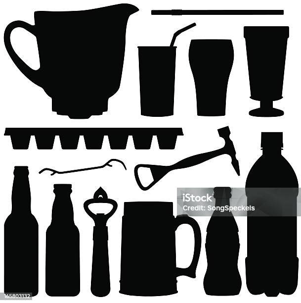 Cold Drink Silhouettes Stock Illustration - Download Image Now - In Silhouette, Alcohol - Drink, Beer Bottle