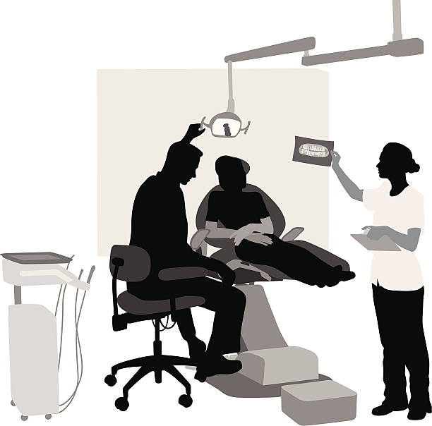 dentaloffice - dentist dentist office silhouette dentists chair stock illustrations