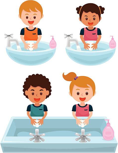 washing hands vector art illustration