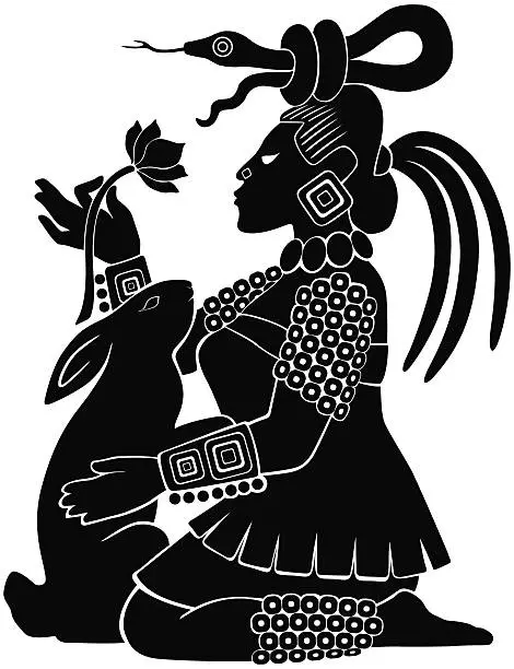 Vector illustration of Mayan Goddess Ixchel silhouette