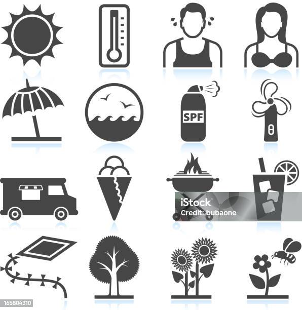 Summer Heat And Leisure Activities Black White Icon Set Stock Illustration - Download Image Now