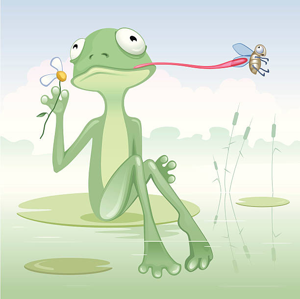 ilustrações, clipart, desenhos animados e ícones de frog e voe - frog catching fly water