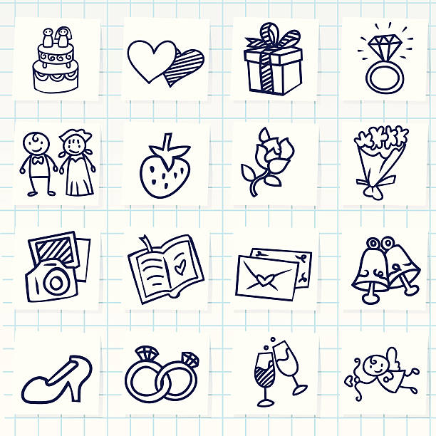 Wedding Icon Vector File of Doodle Wedding Icon Set pencil drawing photos stock illustrations