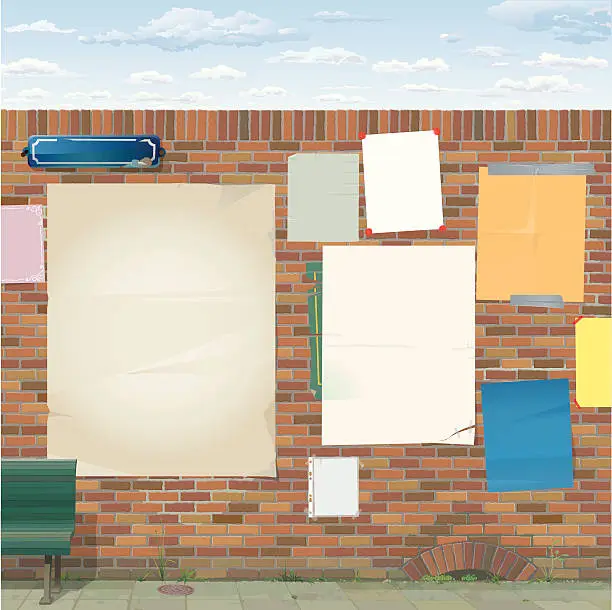 Vector illustration of Brick Wall with Empty Posters
