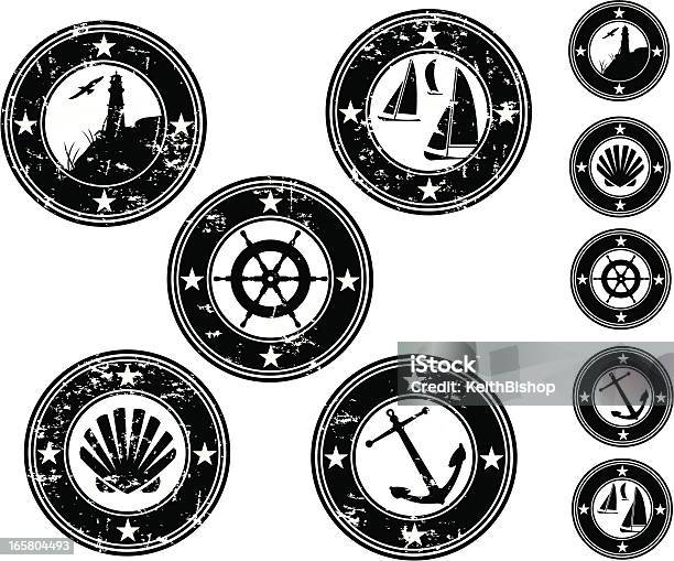 Grunge Bottoni In Stile Nautico Barca A Vela Ancore Conchiglia - Immagini vettoriali stock e altre immagini di Timone - Particolare di nave