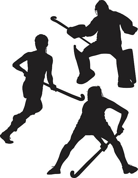 ilustraciones, imágenes clip art, dibujos animados e iconos de stock de siluetas de hockey sobre hierba - hockey sobre hierba