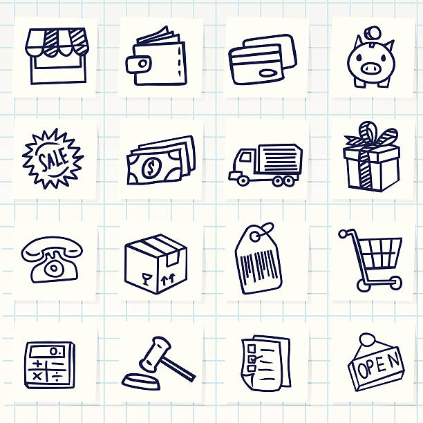 Shopping Icon Vector File of Doodle Shopping Icon Set truck drawings stock illustrations