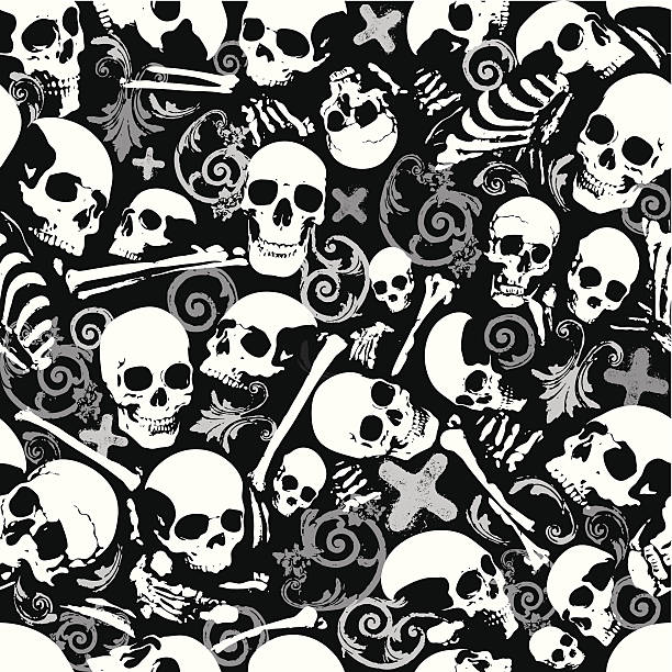 Seamless skull and bones wallpaper background Skull, bones and crosses wallpaper. Will tile endlessly skull patterns stock illustrations