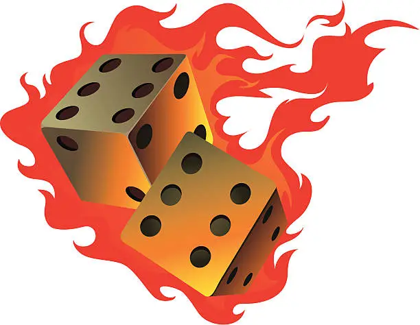 Vector illustration of dice in fire