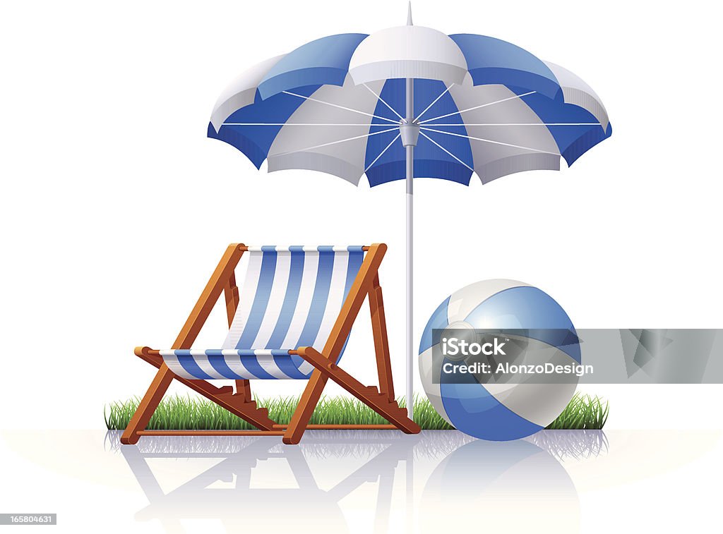 Cadeiras, guarda-chuva, Bola de Praia - Royalty-free Guarda-Sol de Praia arte vetorial