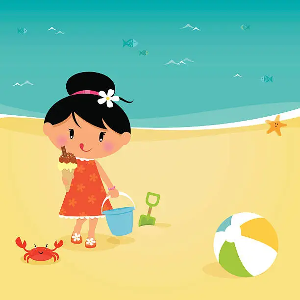 Vector illustration of GIrl at the beach