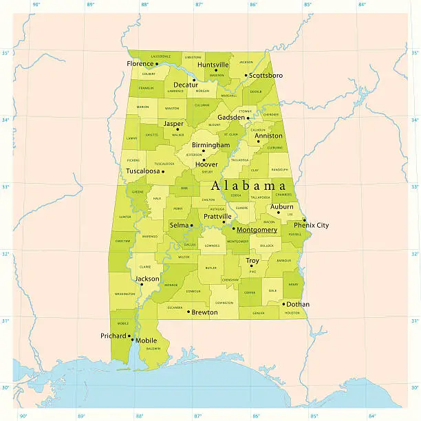 Vector illustration of Alabama Vector Map