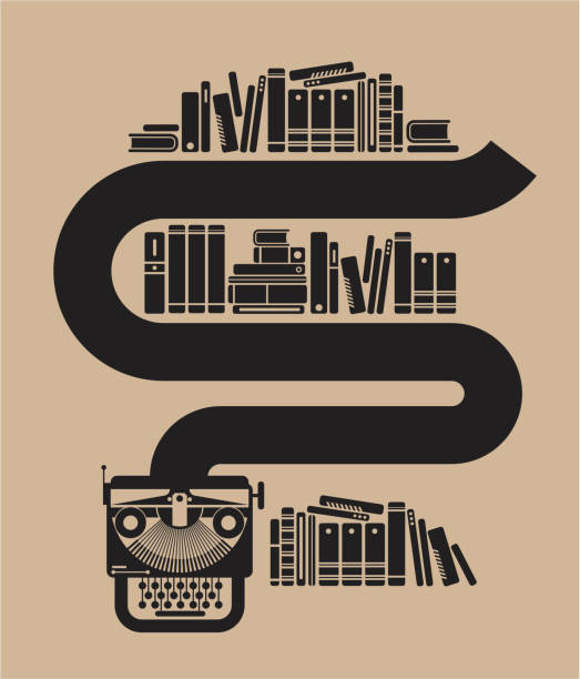 пишущая машинка с книги - пишущая машинка stock illustrations