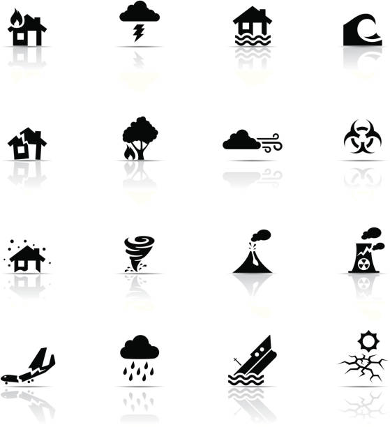 icon-set, katastrophen - aktiver vulkan stock-grafiken, -clipart, -cartoons und -symbole