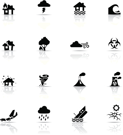 Icon Set, Disasters items on white background, made in adobe Illustrator (vector)