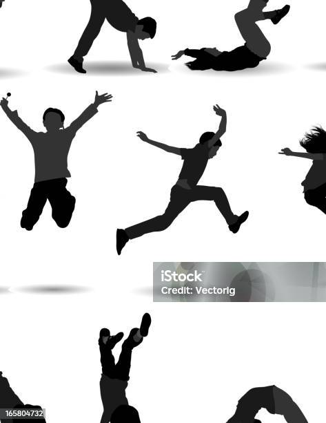Счастливый Детей — стоковая векторная графика и другие изображения на тему Прыгать - Прыгать, Ребёнок, Прыжок в длину
