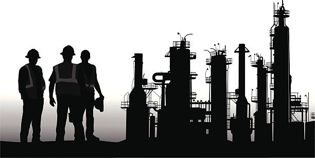 ilustraciones, imágenes clip art, dibujos animados e iconos de stock de refinería - construction worker silhouette people construction