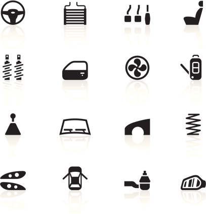 16 black symbols representing different car parts.