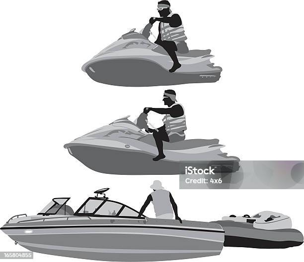 Homme Chevauchant Un Jetski Vecteurs libres de droits et plus d'images vectorielles de Motomarine - Motomarine, Faire du jet-ski, Illustration