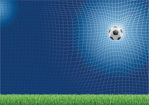 EPS8 vector illustration of a soccer ball hitting the net.