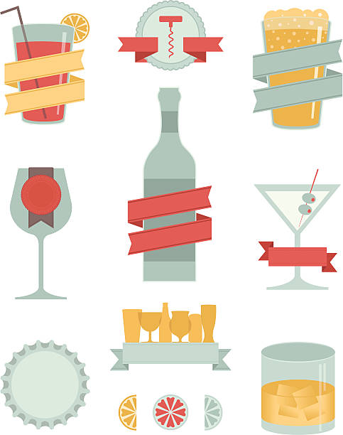 illustrations, cliparts, dessins animés et icônes de adulte des éléments de design - martini glass wineglass wine bottle glass