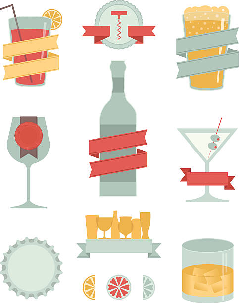 взрослый напитки дизайн элементы - martini glass wineglass wine bottle glass stock illustrations