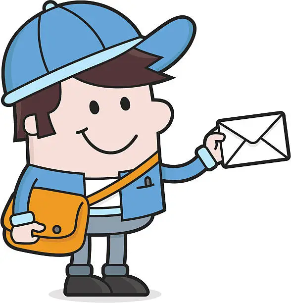 Vector illustration of cartoon postman bringing letters