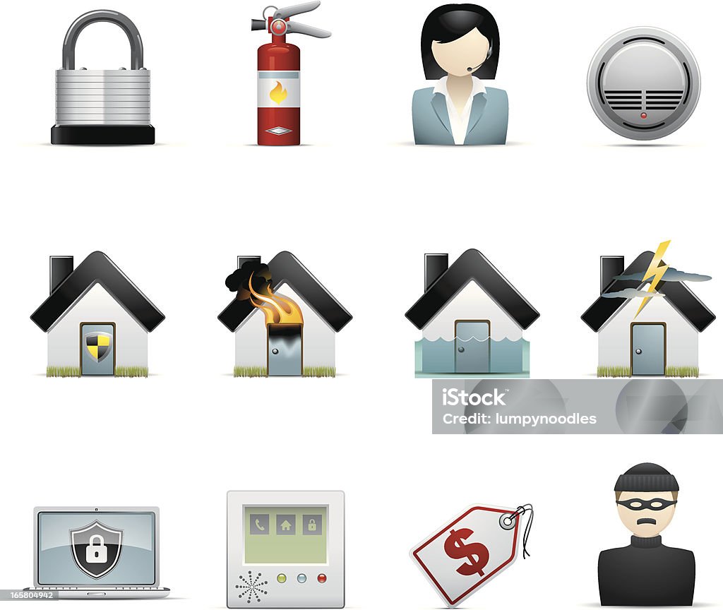 Дом страхование иконы - Векторная графика Датчик дыма роялти-фри