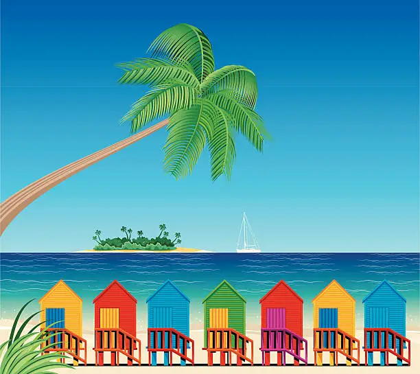 Vector illustration of Tropical Beach and Huts