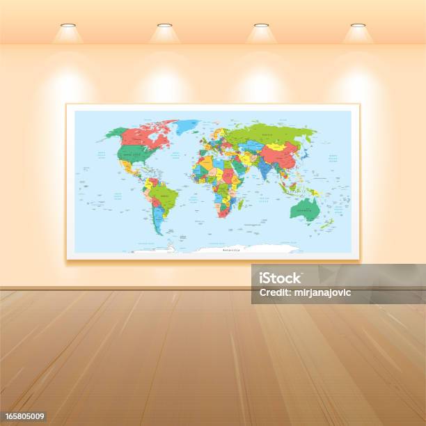 Карта Мира На Стене В Art Gallery — стоковая векторная графика и другие изображения на тему Стена - Стена, Карта мира, Карта