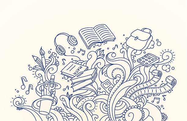 학교 doodles - 낙서 패턴 stock illustrations