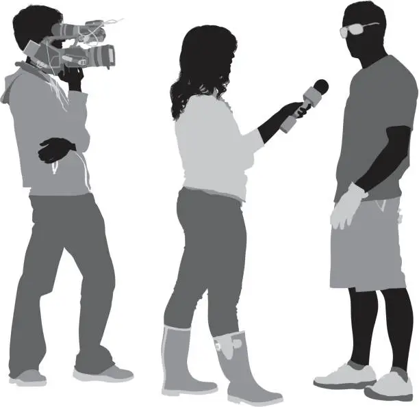 Vector illustration of TV reporter taking interview of a man