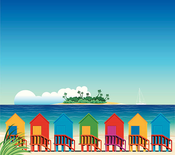 Tropical Beach and Huts Vector Tropical Beach and Huts cape peninsula stock illustrations