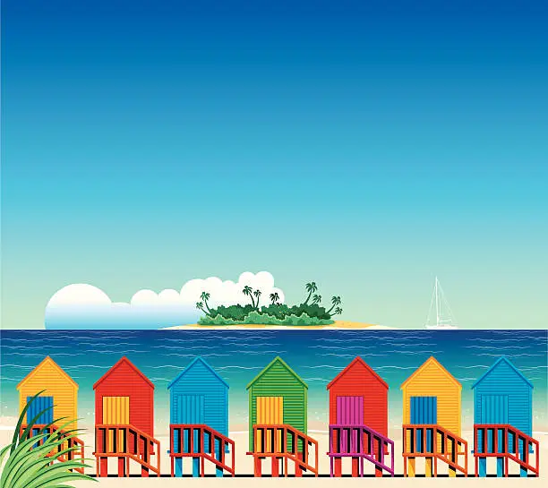 Vector illustration of Tropical Beach and Huts