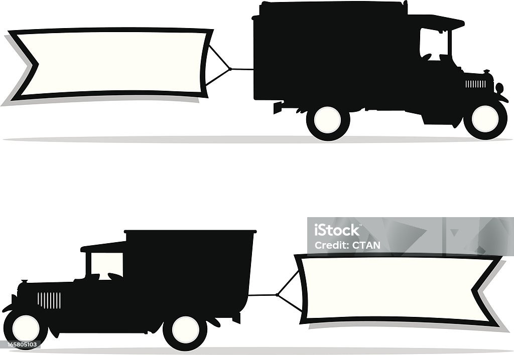 Старый грузовиков с баннер - Векторная графика Развозной фургон роялти-фри