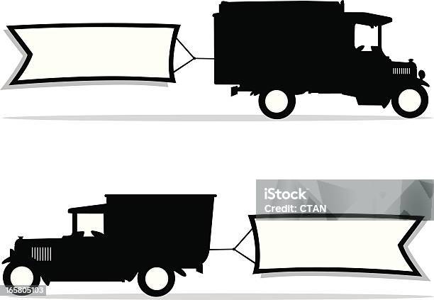 Старый Грузовиков С Баннер — стоковая векторная графика и другие изображения на тему Развозной фургон - Развозной фургон, Стиль ретро, Без людей