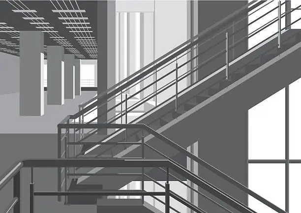 Vector illustration of inside of modern building with stairs