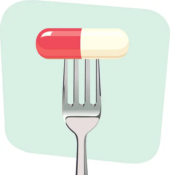 Vector illustration of Taking a capsule