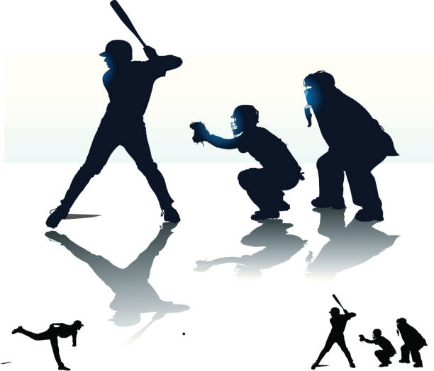 야구공 반죽 타구, catcher & 심판-at bat - baseball catcher baseball umpire batting baseball player stock illustrations