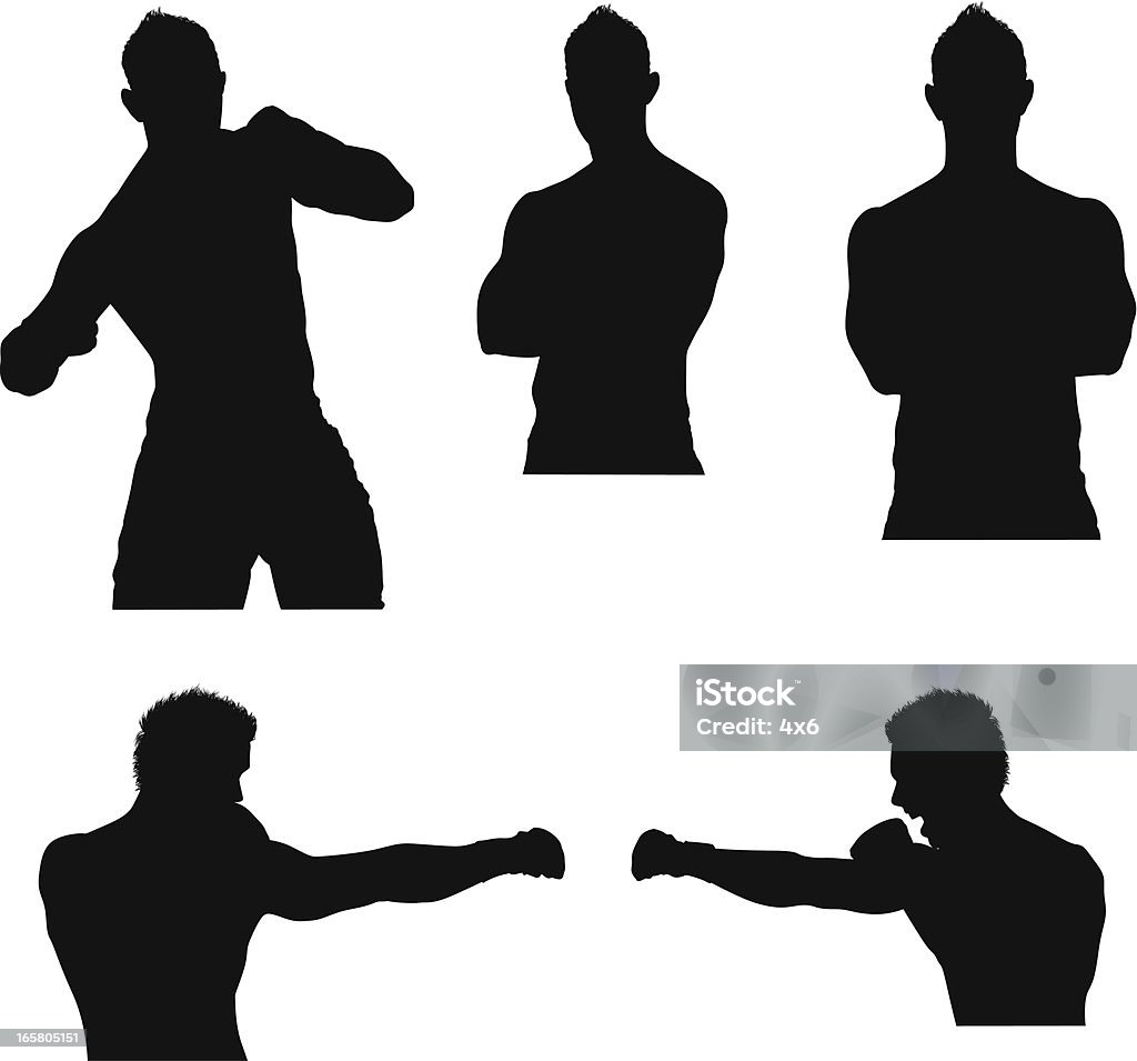 Varias imágenes de un hombre boxeador en acción - arte vectorial de Actitud libre de derechos