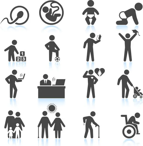 Vector illustration of Icons of life from conception to old age