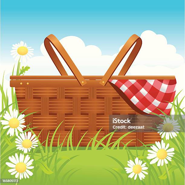 Picnic Basket And Daisies Stock Illustration - Download Image Now - Picnic Basket, Picnic, Basket