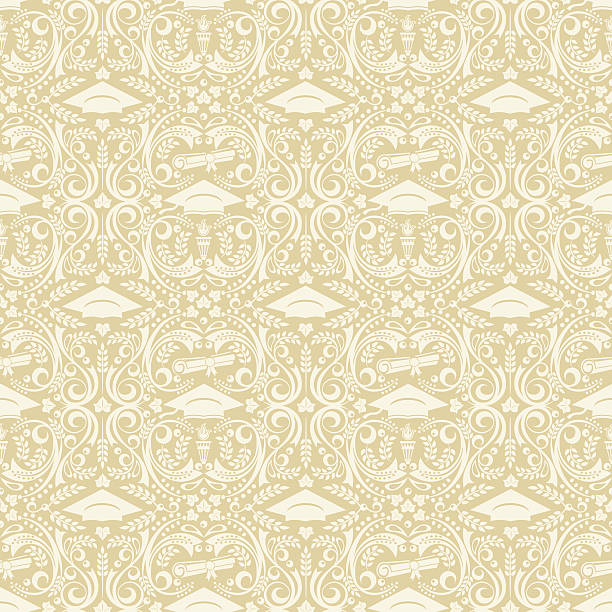 Graduation Seamless Pattern Seamless Pattern with mortar boards, diploma's, and ivy. Easy to change the color. graduation designs stock illustrations