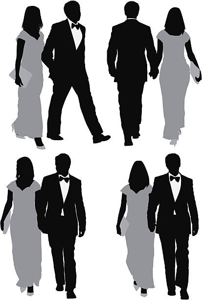 ilustraciones, imágenes clip art, dibujos animados e iconos de stock de múltiples imágenes de una pareja paseando - men inside of suit silhouette