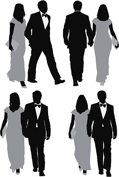 여러 개의 이미지를 커플입니다 걷기 - men inside of suit silhouette stock illustrations