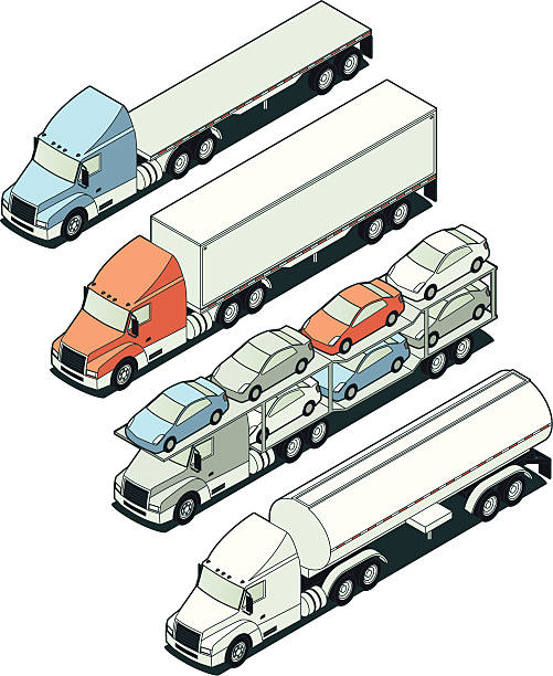 isometric ciągnika naczepy ciężarówki - fuel tanker truck storage tank isometric stock illustrations
