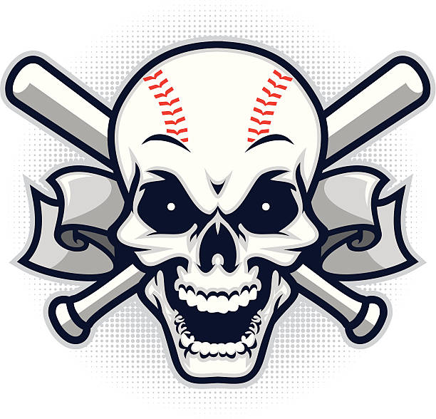 baseball-totenkopf - skull baseball ball stock-grafiken, -clipart, -cartoons und -symbole
