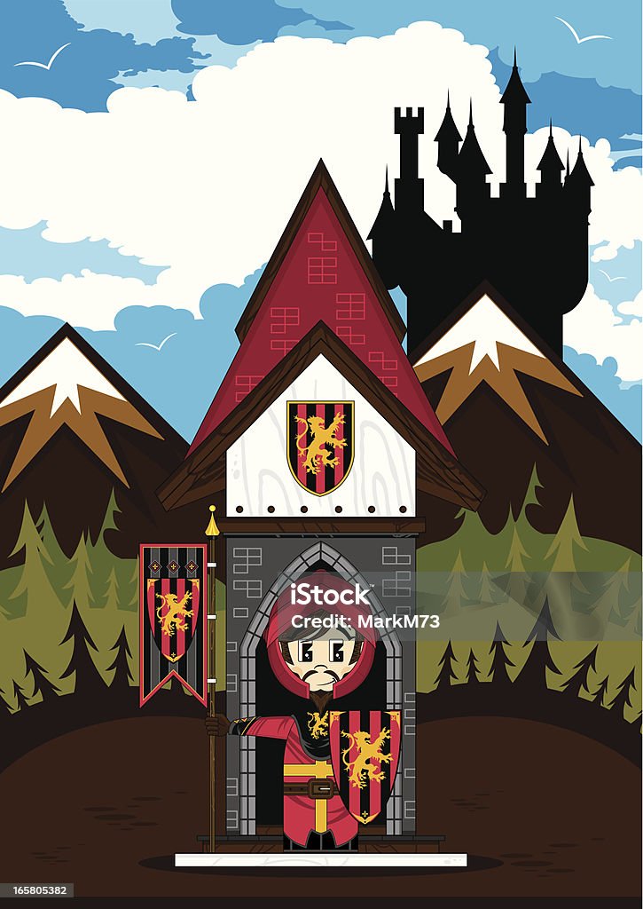 Knight au Castle Poste de garde scène - clipart vectoriel de Adulte libre de droits