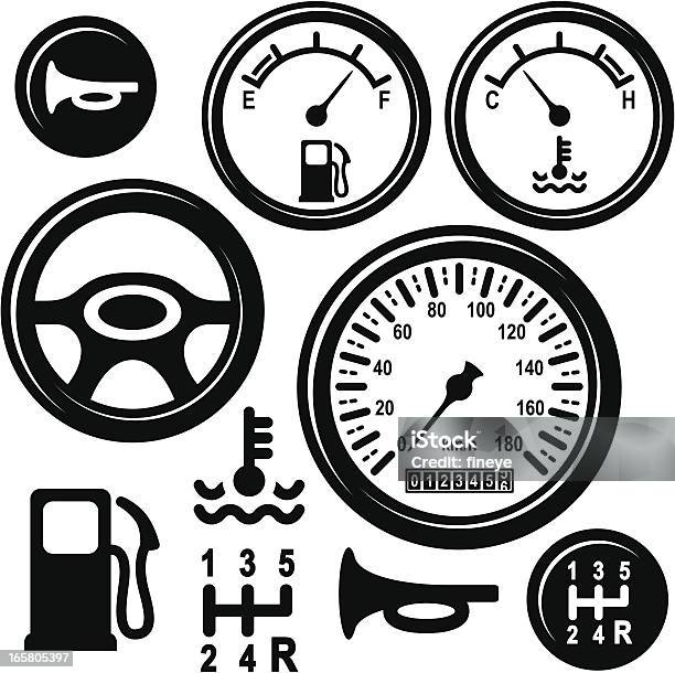 Auto Lenkrad Ausrüstung Horn Treibstoff Temperatur Kontrolle Symbole Stock Vektor Art und mehr Bilder von Icon