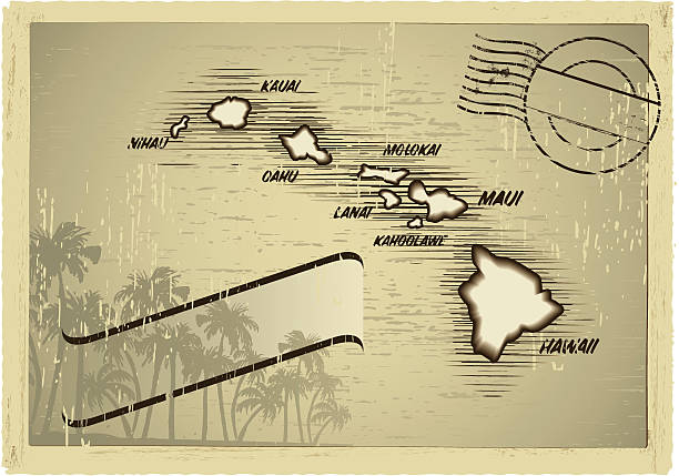 illustrations, cliparts, dessins animés et icônes de hawaï carte postale - hawaii islands maui big island tropical climate